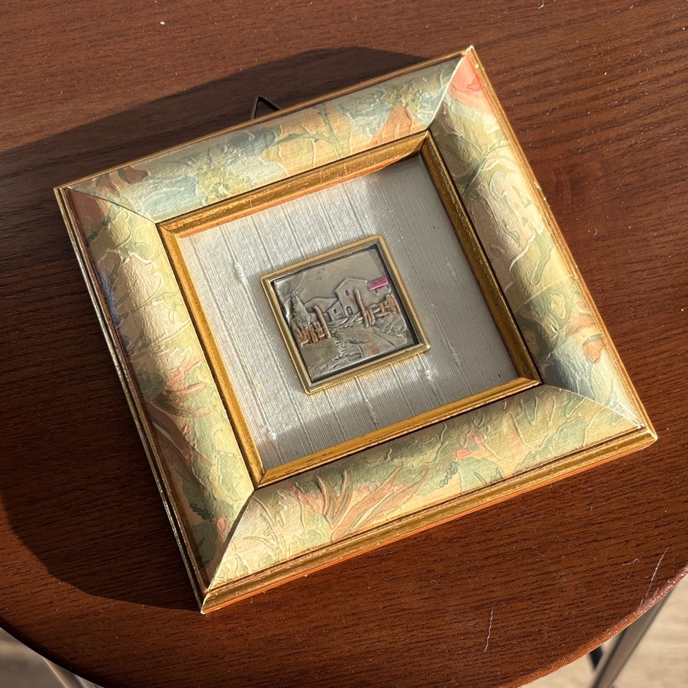 Elegant Gold and Green Framed Art Piece